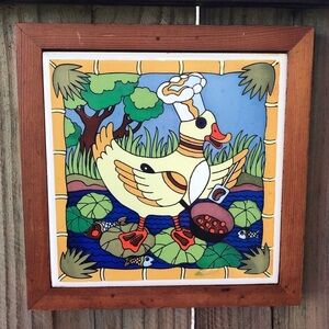 Vintage Gailstyn Sutton Framed Tile Trivet Cute Duck Chef